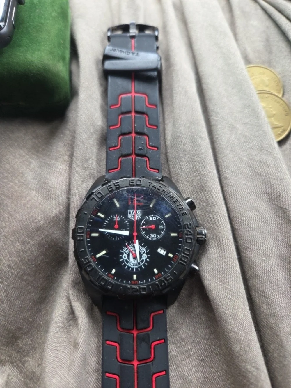 TAG Heuer Black Dial Chronograph Watch with Red Accents